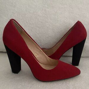 New ALDO Heels Red Black Color Block Leather Suede Pumps Size 7.5